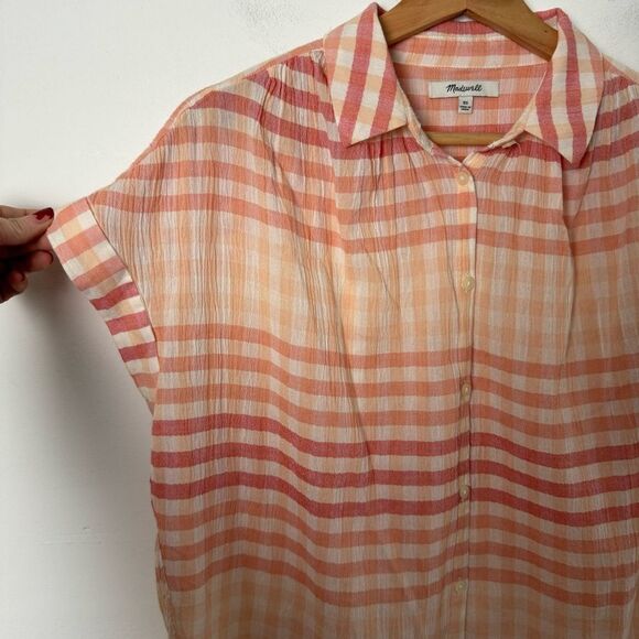 Madewell Pink Coral Central Tunic Shirt in Ombré Gingham Check Button down XS - Picture 9 of 16